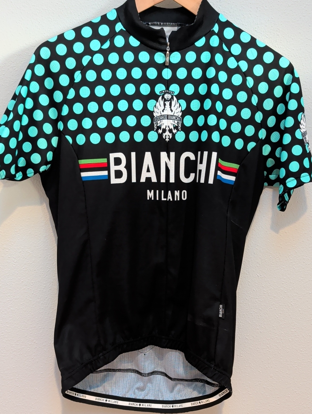 Bianchi Milano Women's Black & Teal Polka Dot Cycling Jersey